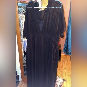 Black sheer split leg swim coverup